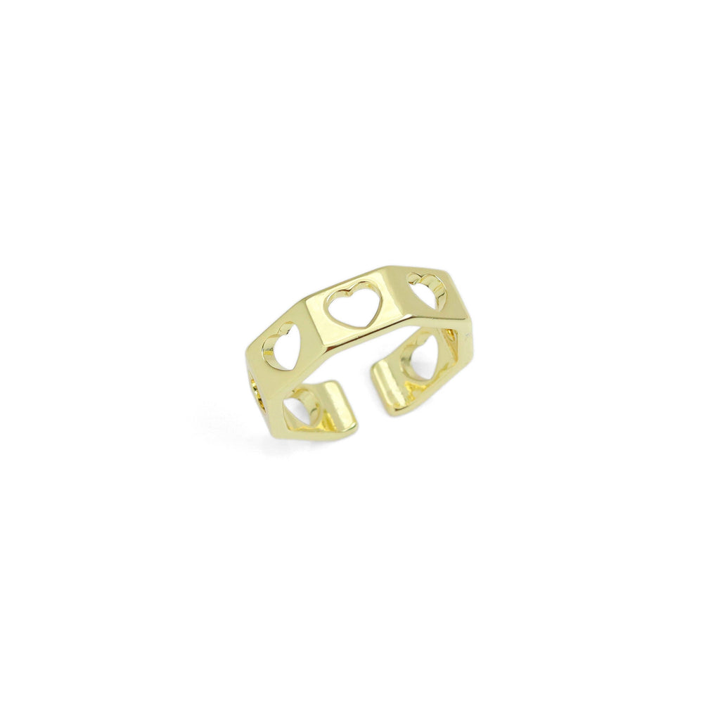 Gold Hollow Out Heart Polygon Adjustable Ring, Sku#LX620