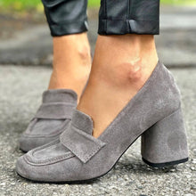 Load image into Gallery viewer, Women's Square Toe High Heel Slip-On Shoes - Chunky Heel Suede Pumps Plus Size