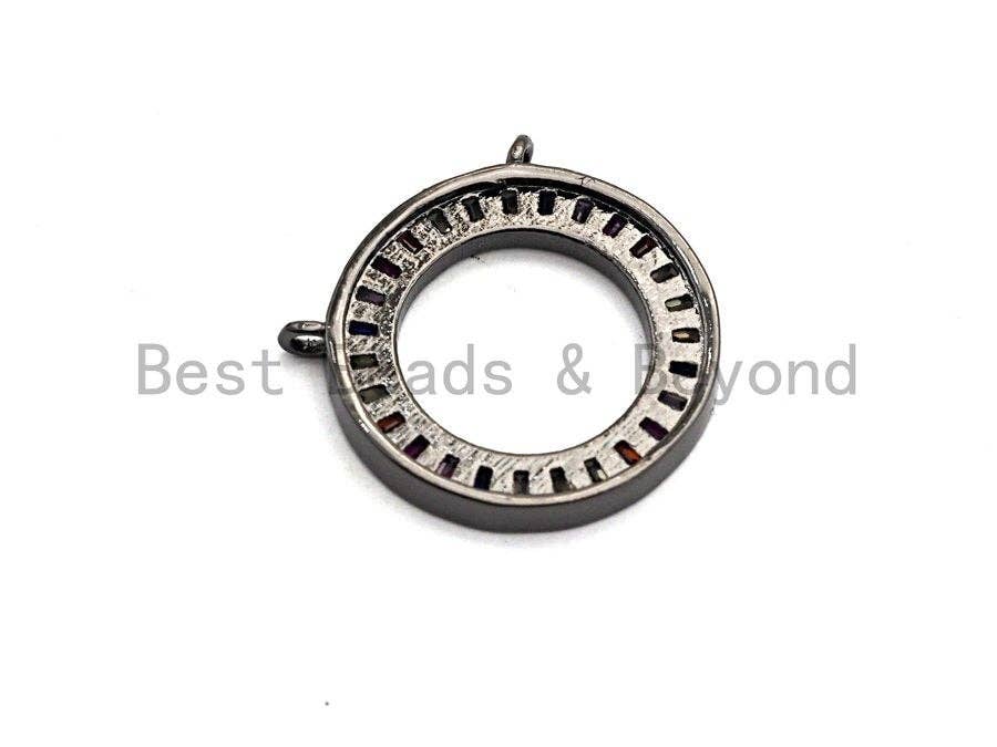 Colorful CZ Micro Pave Circular Ring  Pendant, Cz Pave Pendant, Gold/Rose Gold/Silver/Gunmetal plated, 21x21mm, Sku#F783