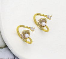 Load image into Gallery viewer, CZ Gold Tulip Flower Pearl Adjustable Ring, Sku#LD309