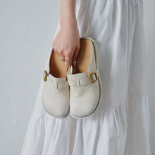 Load image into Gallery viewer, Women's Full Grain Leather Buckle Mules | Retro Low Block Heel Backless Shoes