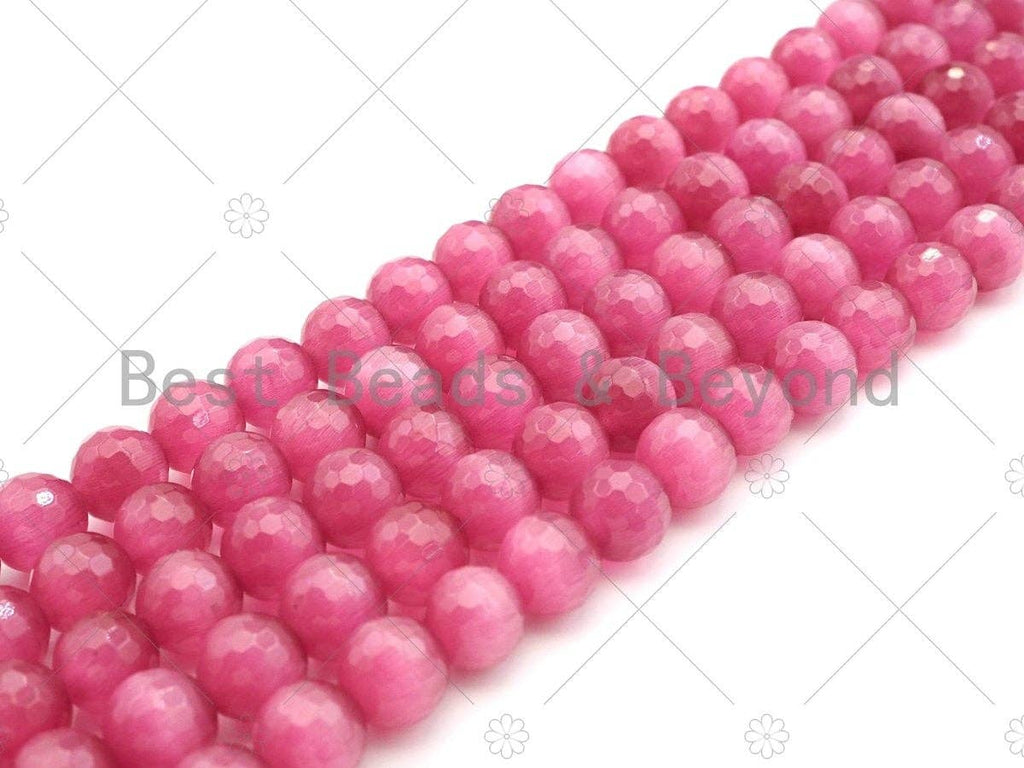 Special Cut Hot Pink Cat's Eye Round Faceted Beads, UA202C