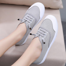 Load image into Gallery viewer, Women's White Canvas Slip-On Sneakers – Flat Sole, Multi-Color | Casual Everyday Shoes