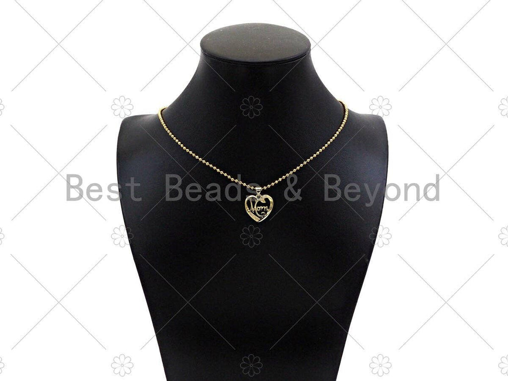 Gold Filled CZ Micro Pave Mom word On Heart Shape Pendant, 18K Gold Filled Heart Charm, Mother's Day,Necklace Pendant,18x18mm,Sku#LD123