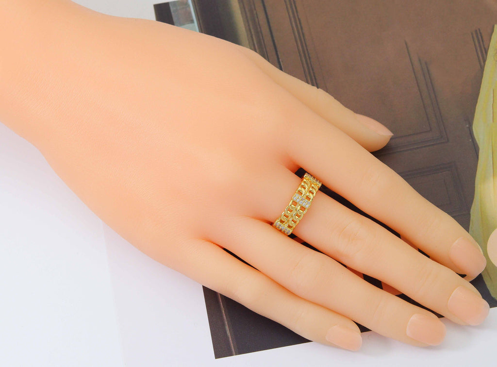 CZ Double Link Chain Shape Adjustable Ring, Sku#X334