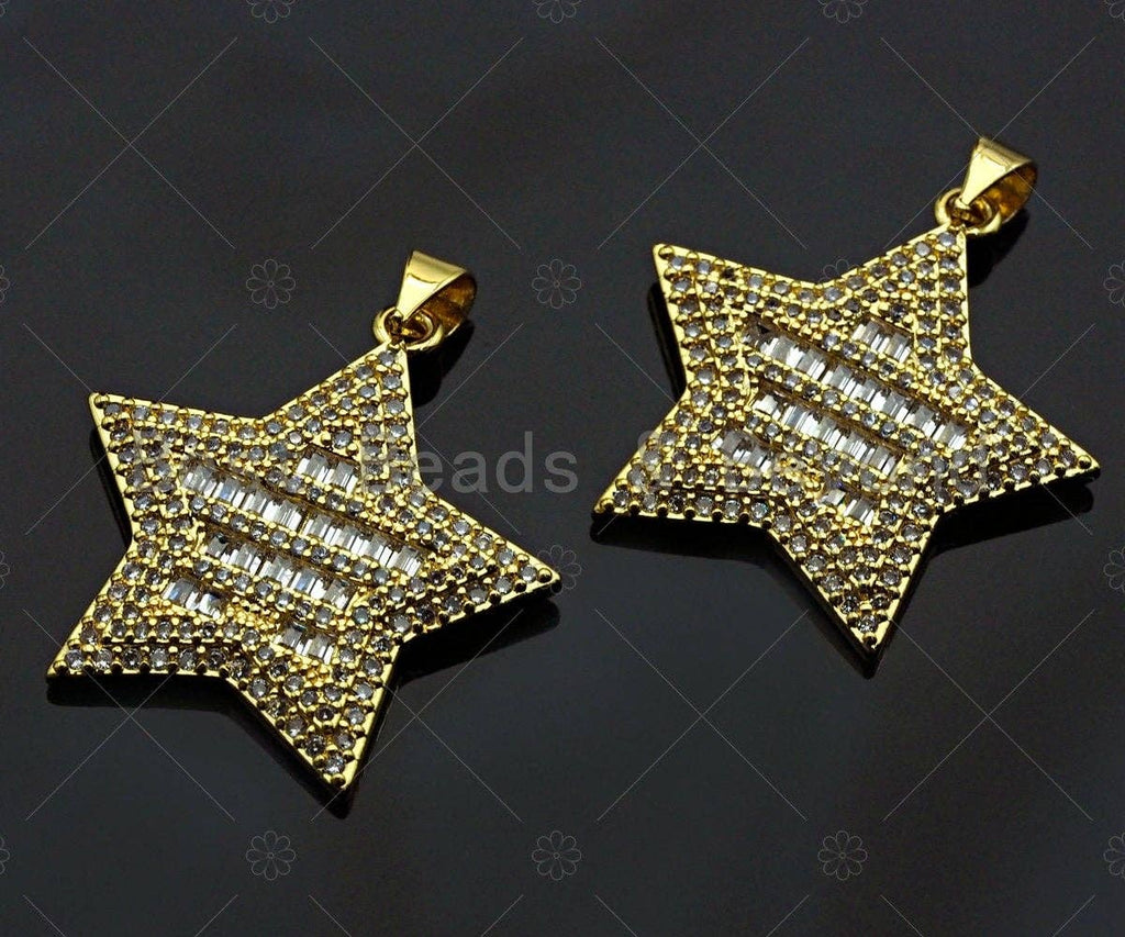 18K Gold Five Point Star Shape Pendant, Star Charm, Star Pave Pendant, Gold plated, 26mm, Sku#LK58