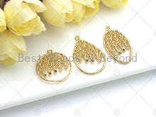 Load image into Gallery viewer, Filigree Gold Lacy Charm with Colorful Stone, Round/Teardrop/Oval Brushed Gold Twisted Wire Charm Pendants, Jewelry Findings,sku#CP04