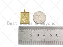 Load image into Gallery viewer, Gold Filled Rose Flower On Rectangle Shape Pendant, 18K Gold Filled Medallion Charm, Necklace Bracelet Charm Pendant,15x22mm,Sku#F1398