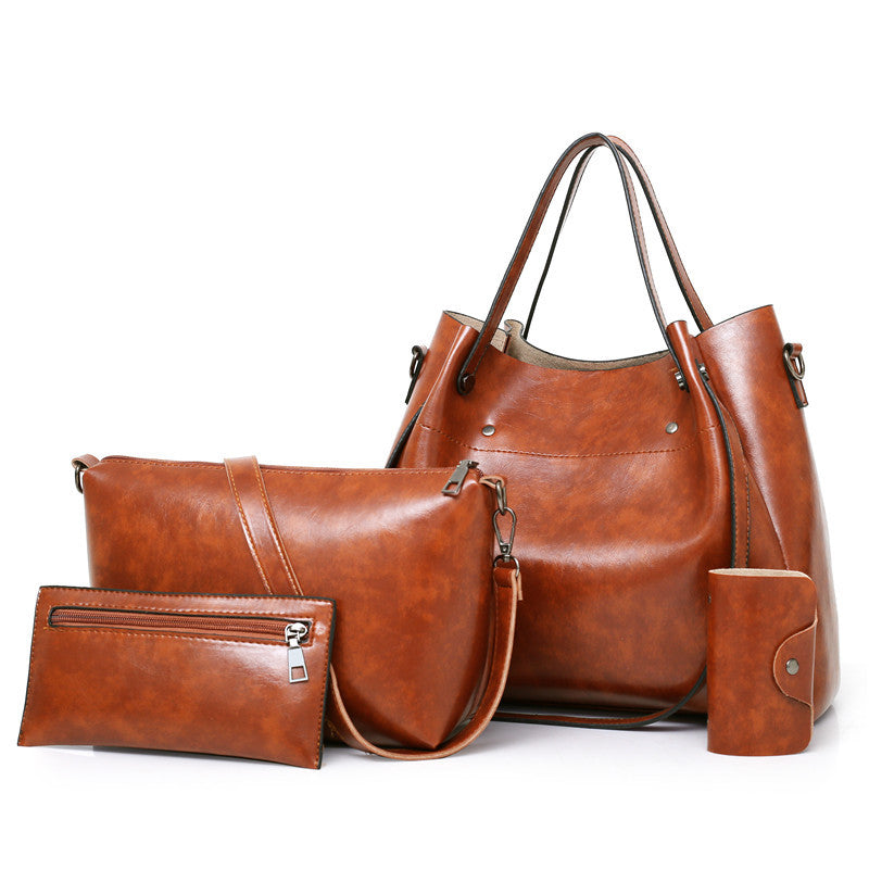 Women's Retro 4-Piece Handbag Set - PU Leather Shoulder Bag with Wallet & Accessories