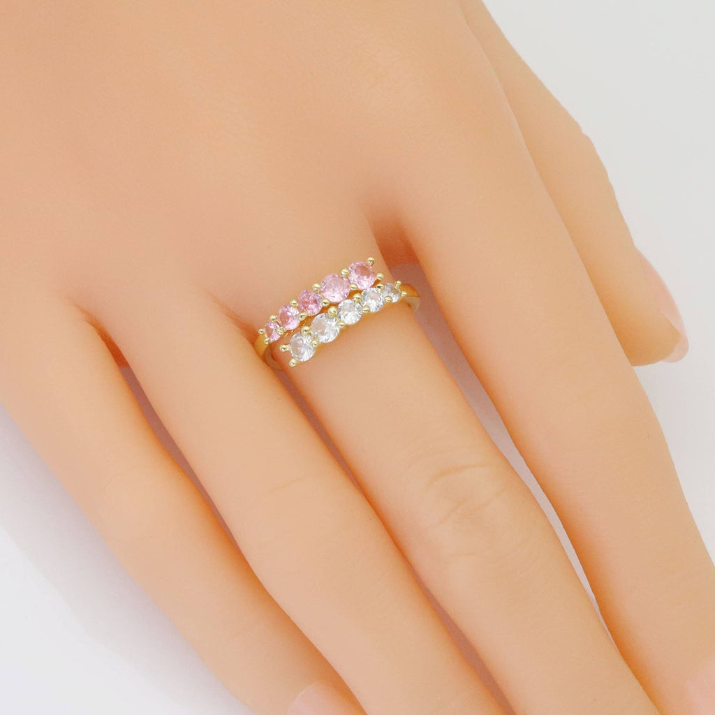 Gold Silver Pink Clear CZ Adjustable Ring, Sku#A150