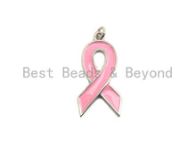 Load image into Gallery viewer, Enamel Pink Cancer Awareness Ribbon Pendant, AIDS Care Oil Drop pendant, Enamel pendant, Enamel Jewelry, 11x22mm/16x27mm,ku#X112