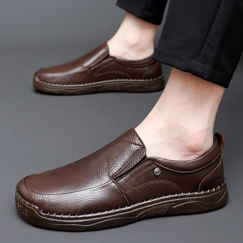 Men's Low-Top Slip-On Cowhide Leather Casual Shoes