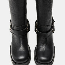 Load image into Gallery viewer, Women's Round Toe Buckle High-Top Boots – Chunky Heel Mid-Calf PU Leather Boots