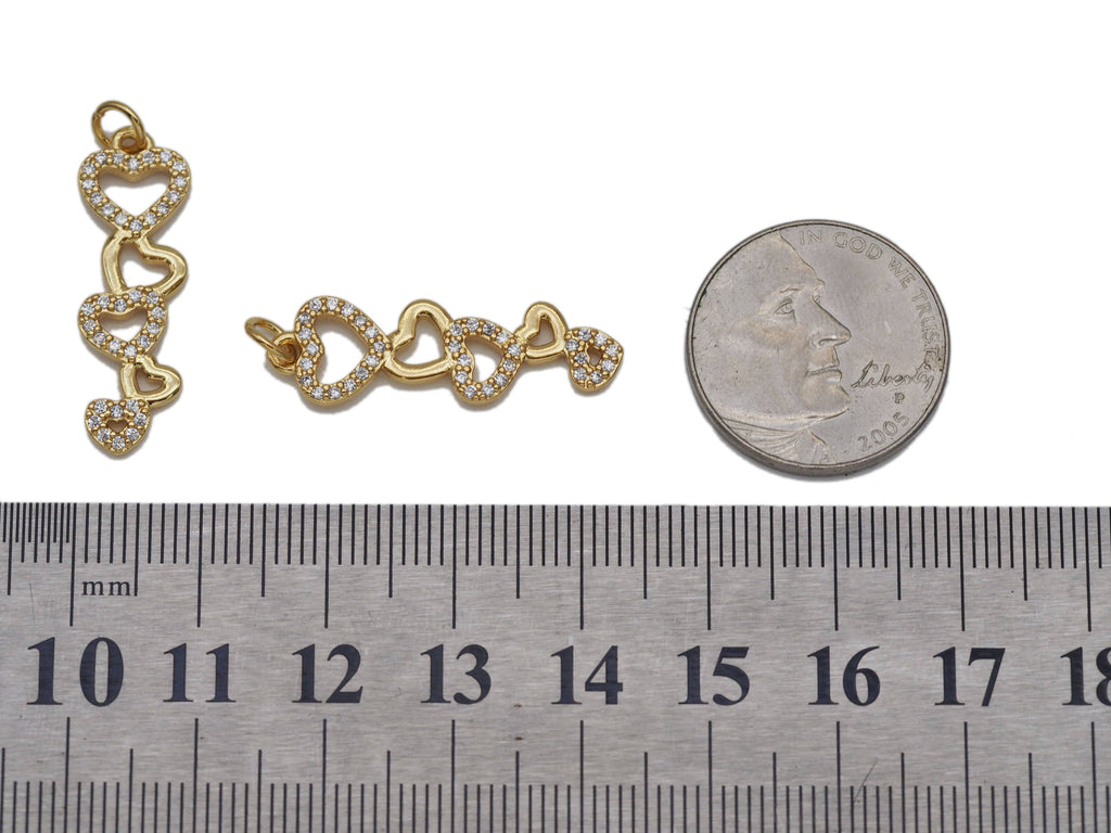 CZ String Hearts Charm, Sku#LK634