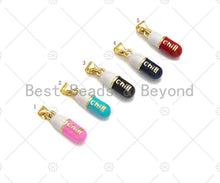 Load image into Gallery viewer, Colorful Enamel Pill Shape Pendant Charm, Gold/Silver Chill Word Pink Turquoise Black Cobalt Red Enamel Jewelry,6x17mm,Sku#LK280
