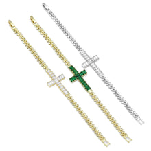 Load image into Gallery viewer, Clear Green CZ Cross Gold Adjustable Bracelet, Sku#B367