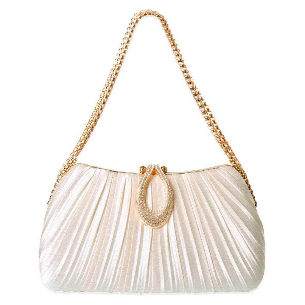 Satin Pleated Evening Bag for Women – Elegant Clutch Purse | Apricot & Black