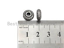 Load image into Gallery viewer, CZ Donut Shaped Micro Pave Space Beads in Antique Silver, Cubic Zirconia Space Beads, Rhidium Rondelle Big hole Beads, 10x5mm, sku#X124