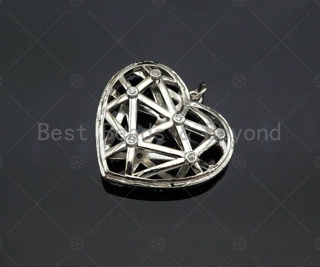 CZ Micro Pave 3D Heart Cage Shape Pendant/Charm, SKU#L492