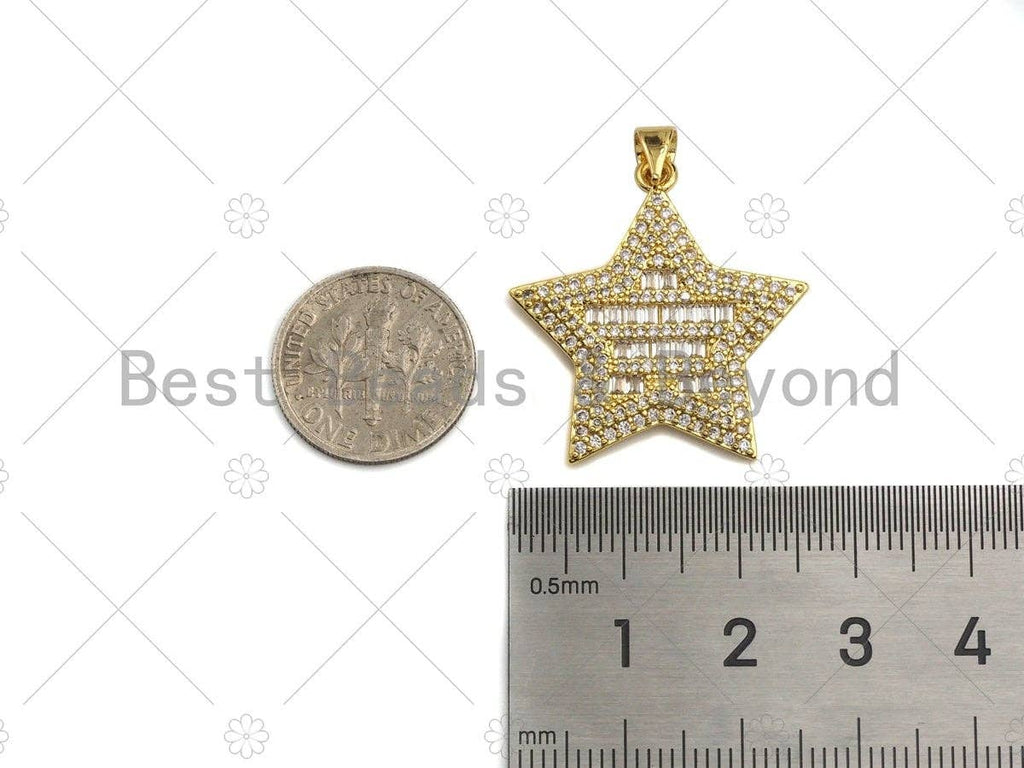 18K Gold Five Point Star Shape Pendant, Star Charm, Star Pave Pendant, Gold plated, 26mm, Sku#LK58