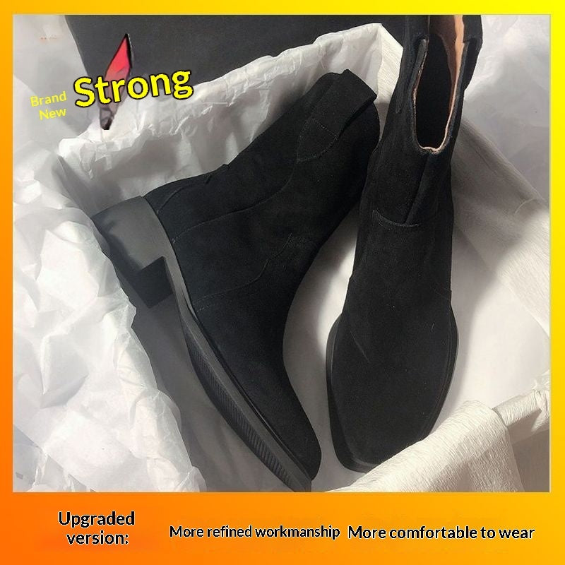 Women's Chunky Heel Ankle Boots – Slip-On Mid-Calf Block Heel Boots