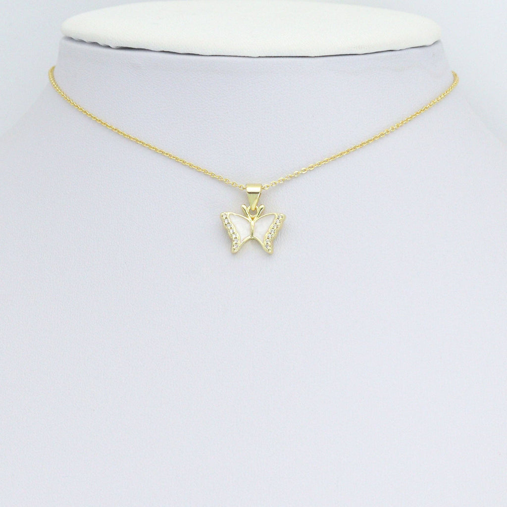 Clear CZ Gold White Enamel Butterfly Charm Pendant,Sku#LD713