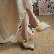 Load image into Gallery viewer, Women's Furry High Heel Slide Sandals - Pointed Toe Elegant Heeled Mules