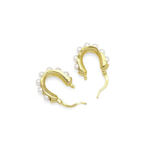 Load image into Gallery viewer, Gold Silver White Pearl Oval Hoop Earrings, Sku#A130