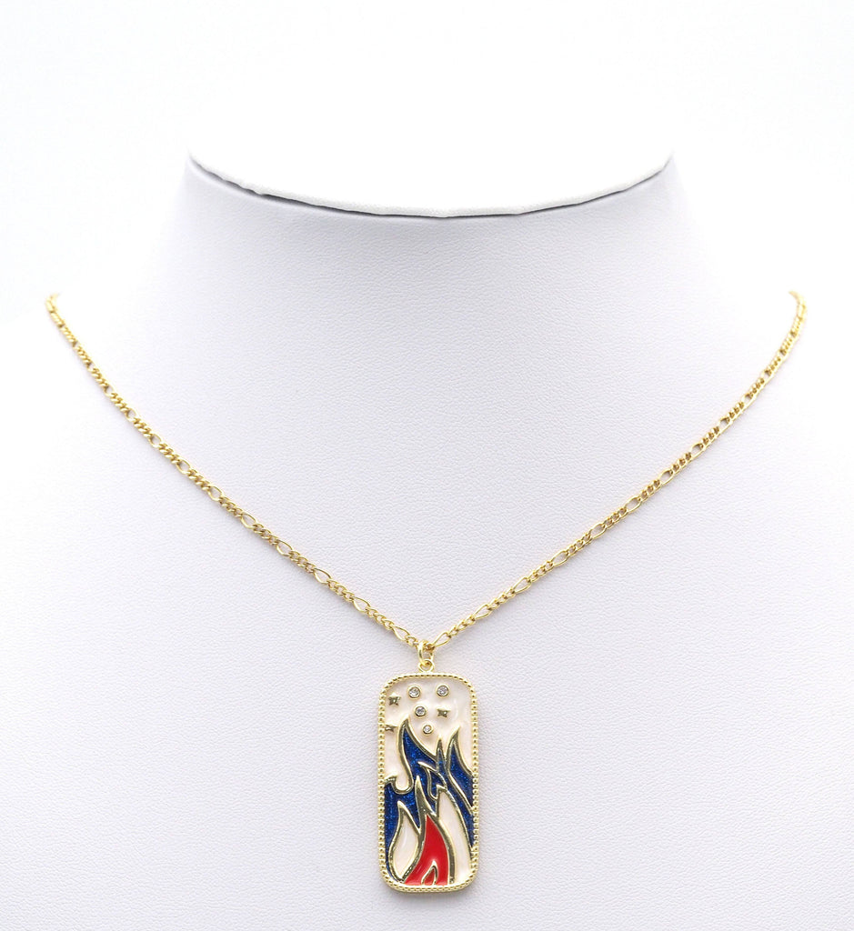 CZ Gold Enamel Rectangle Dog Tag Charm, Sku#LX148