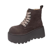 Load image into Gallery viewer, Women's Chunky-Sole Vintage Lace-Up Mid-Calf Boots | PU Leather Round Toe Flat Boots