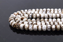 Load image into Gallery viewer, Quality DZI Brown Cream White Agate Beads, Rondelle with Evil Eye Tibetan Agate Beads, 10x14mm Natural Agate,15'' Full Strand, SKU#U1180