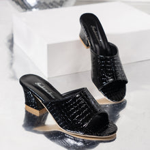 Load image into Gallery viewer, Women's Snake Print High Heel Slide Sandals - Open Toe Platform Heels