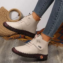 Load image into Gallery viewer, Women's Lace Up Platform Ankle Boots – Flat Platform PU Leather Booties
