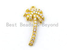 Load image into Gallery viewer, 9x18mm CZ Micro Pave Palm Tree Charm, Pave palm tree charm pendant, Gold Rose Gold Silver Black Pave Palm tree Charm, 1pc/2/5pcs sku#B21