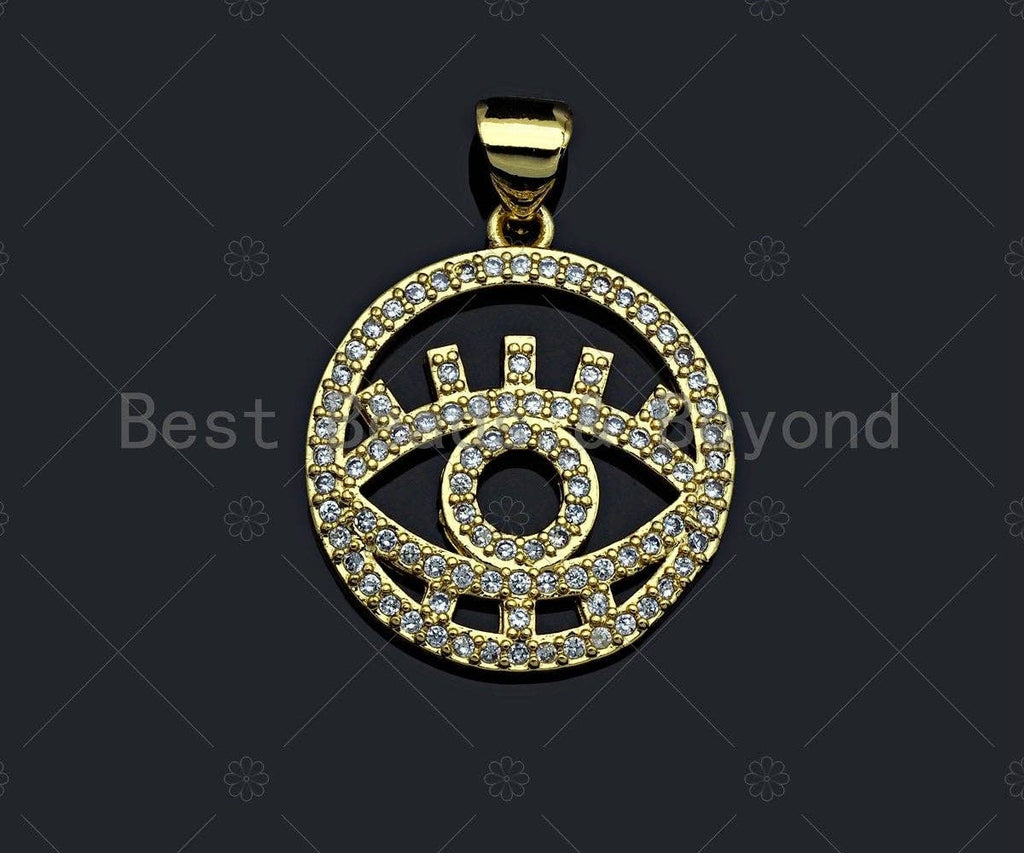 18k Dainty Gold Evil Eye With Eyelash On Round Ring Shape Charms, Dainty Charms, Gold Pendant, Round Ring Charms, 18x21mm, Sku#LK172