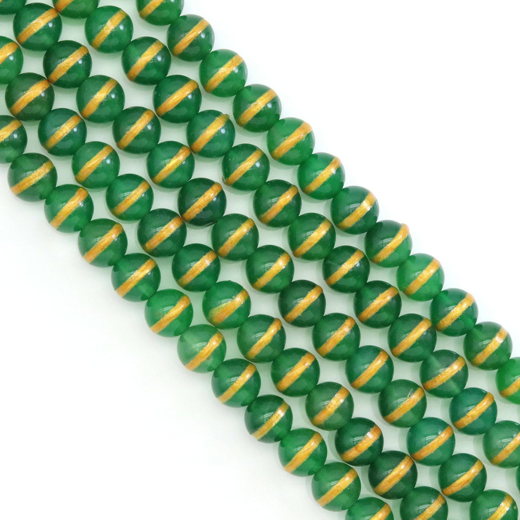 Green Agate with Golden Line Beads, Sku#U1779