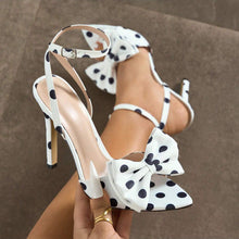 Load image into Gallery viewer, Elegant Silk Polka-Dot Pointed-Toe High Heels with Bow Detail | Women's Extra-High Heel Pumps