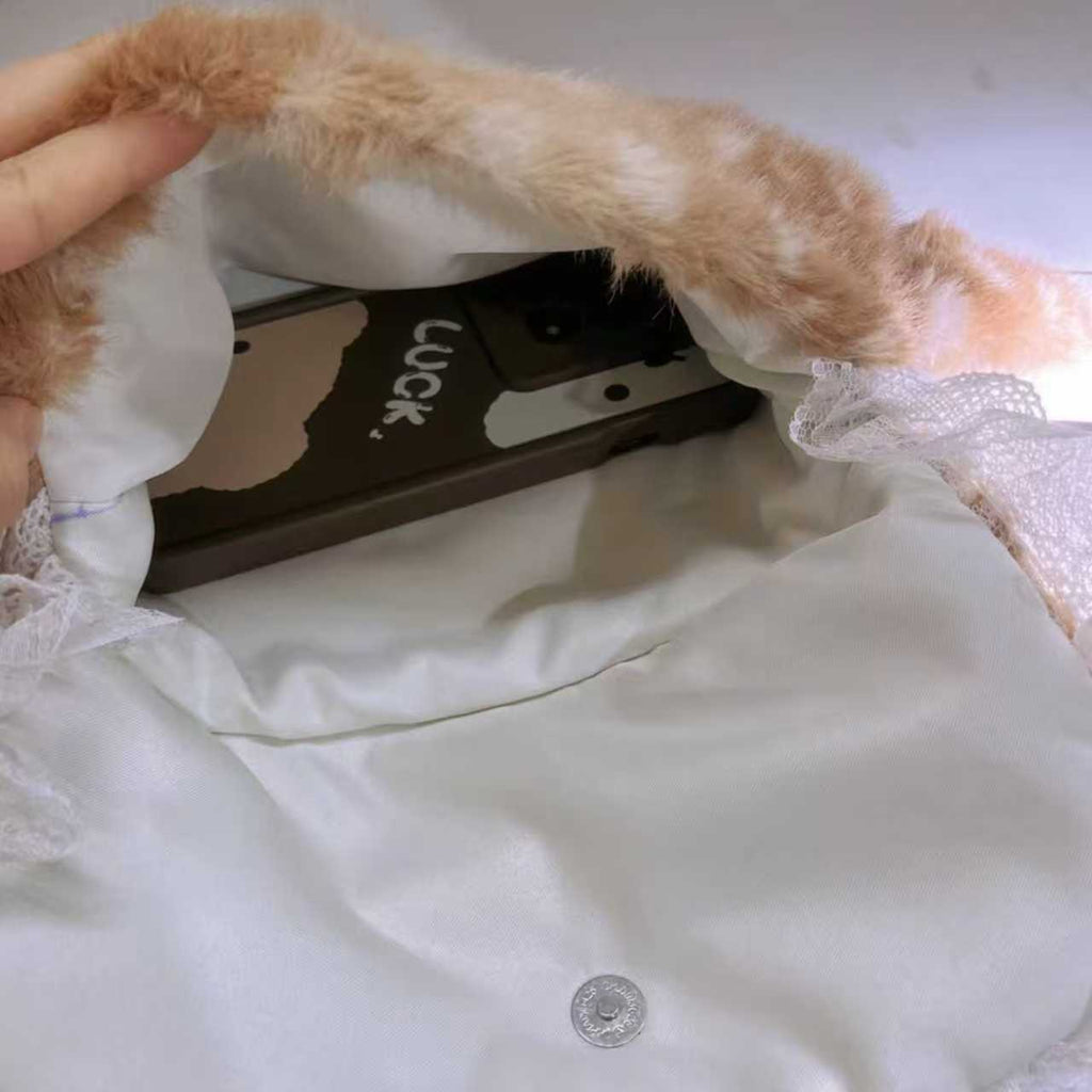 Women's Plush Bow-Tie Tote Underarm Bag – Fluffy Fawn Crossbody Handbag