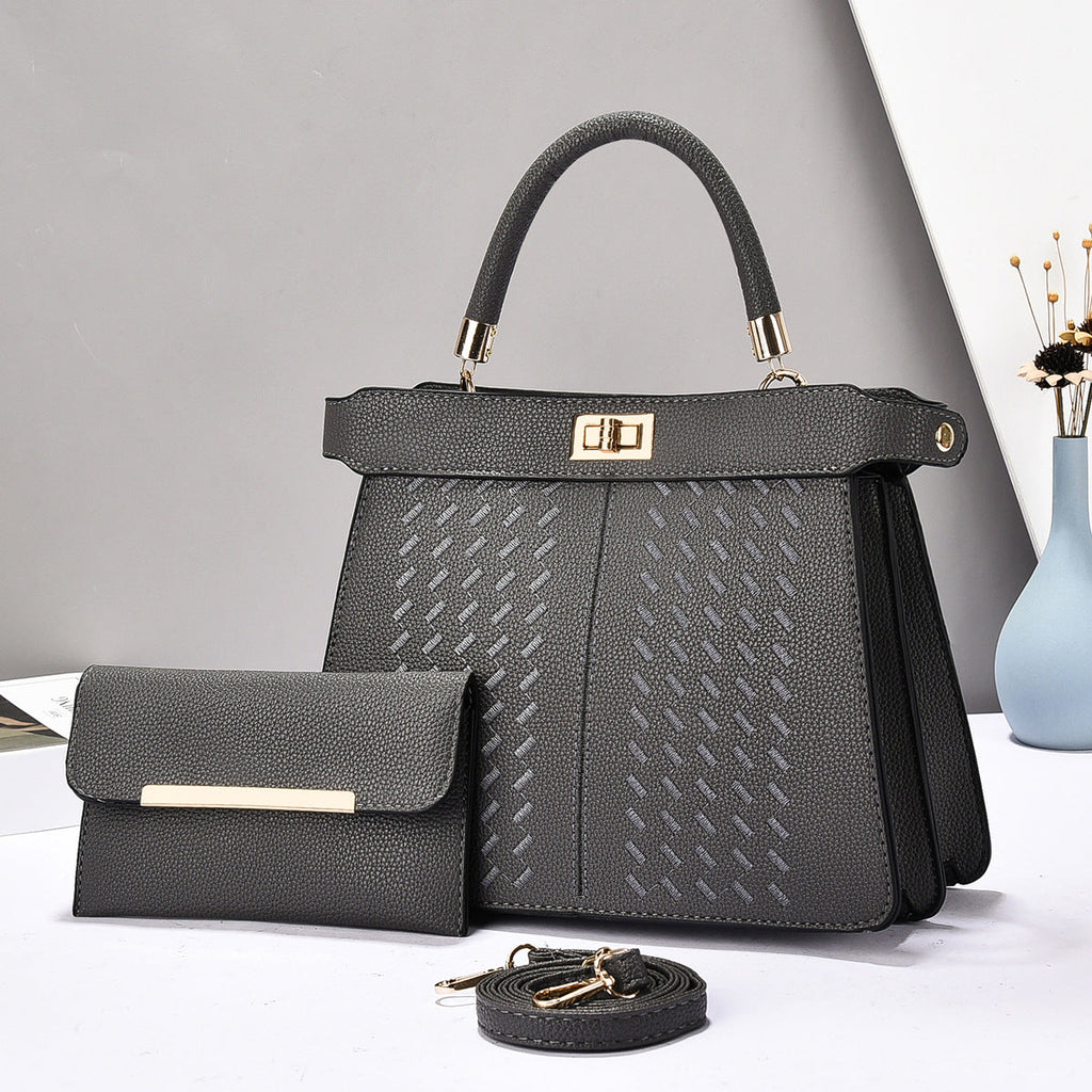 Premium 2-in-1 PU Leather Bucket Bag Set - Crossbody & Handbag with Multiple Compartments