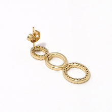 Load image into Gallery viewer, CZ Gold Three Round Circle Link Dangle Earrings, Sku#LD392
