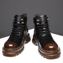 Load image into Gallery viewer, Men's Fleece-Lined British Platform Boots | Microfiber Leather Lace-Up Winter Boots