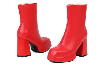Retro Chunky Heel Platform Ankle Boots