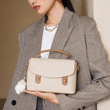 Load image into Gallery viewer, Women's Genuine Leather Cambridge Bag | Full-Grain Cowhide Shoulder Bag | Coffee Brown &amp; Off-White