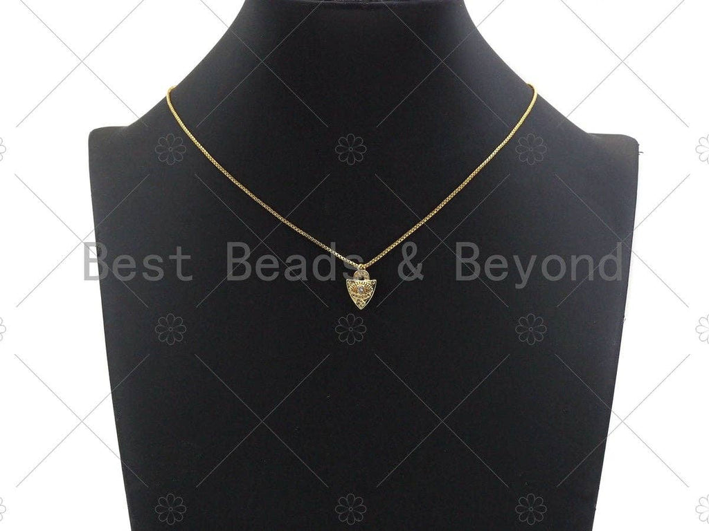 Dainty CZ Micro Pave Evil Eye On Shield Shape Charm/Pendant, Heart Shape Charm, Gold Lock Pendant, Gold plated charm, 13x11mm, Sku#JL11