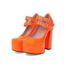 Load image into Gallery viewer, Women's Round Toe Chunky Platform High Heels | Buckle Dress Pumps