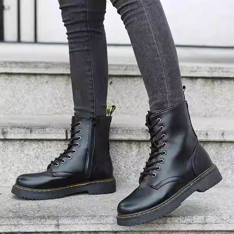 Women's Martin Ankle Boots – Round Toe Flat Short Boots | PU Leather Mesh Lining