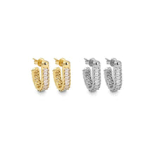 Load image into Gallery viewer, Gold Silver Baguette CZ Oval Shape Earrings, Sku#A127