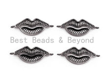Load image into Gallery viewer, Black CZ Pave On Black Micro Pave Black Lip Connector, CZ Pave Connector, Gumental plated, 12x30mm,sku#M224