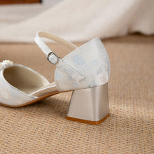 Load image into Gallery viewer, Women's Jacquard Platform Heels | Pearl Bow Square-Toe Chunky Heel Shoes