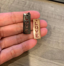Load image into Gallery viewer, Hollow Out LOVE Bar Charm/Pendant, Gold/Silver/Rose Gold/Black Rectangle Dod Tag Pendant, DIY Valentine's Day Gift, 11x29mm, Sku#ML03